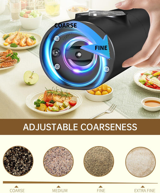 CIRCLE JOY Salz Und Pfeffermühlen Elektrische 2Er Set Batteriebetriebenen Gewürzmühle Mit Basis, Weißem Led-Licht Und Einstellbarer Grobheit, Schwarz