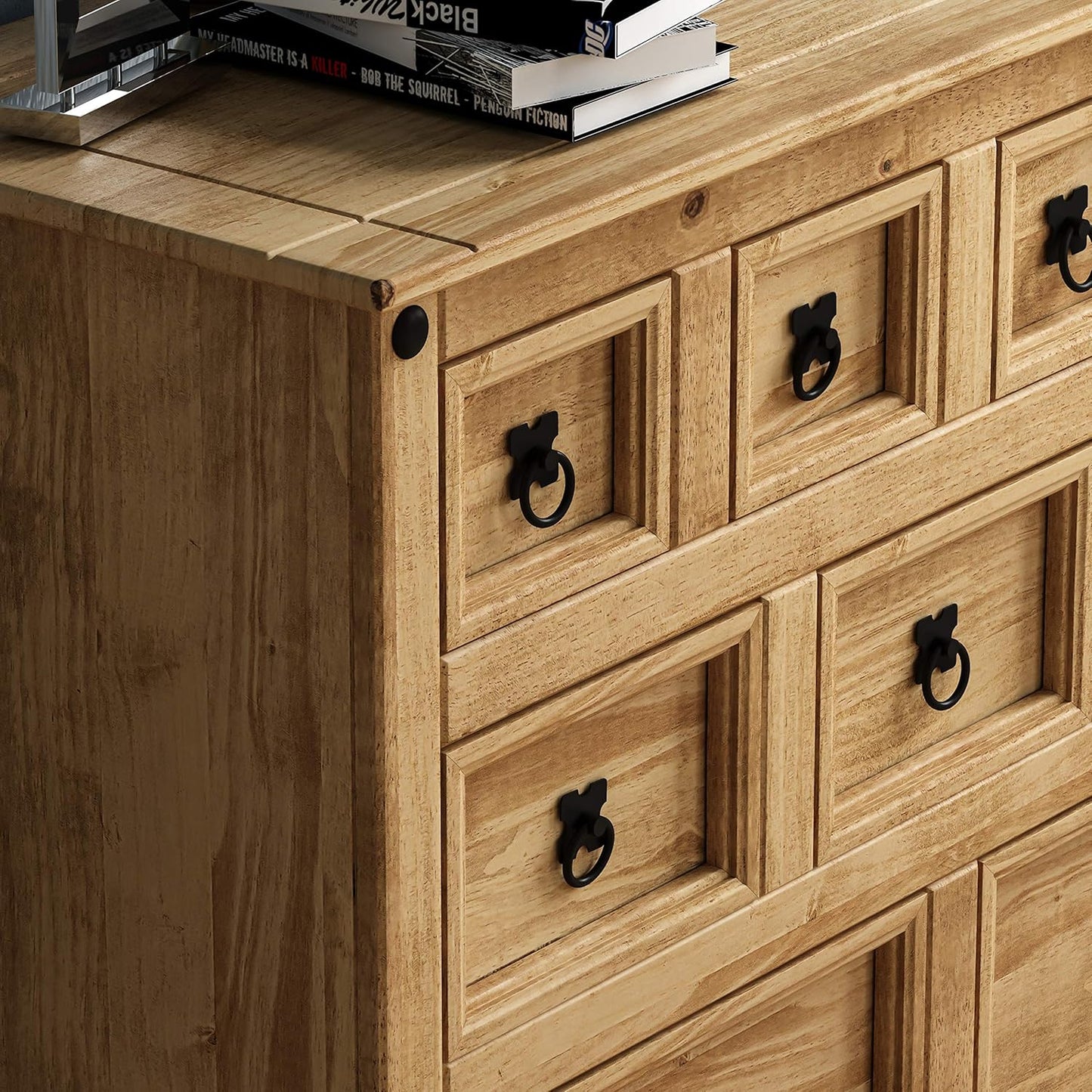 Vida Designs Corona Apothekerschrank Mit 9 Schubladen, Kaufmannsschrank Rustikal Organisieren Sammeln Aufbewahren Pinie, Hellbraun, 76 X 95 X 40 Cm, P2201-CR