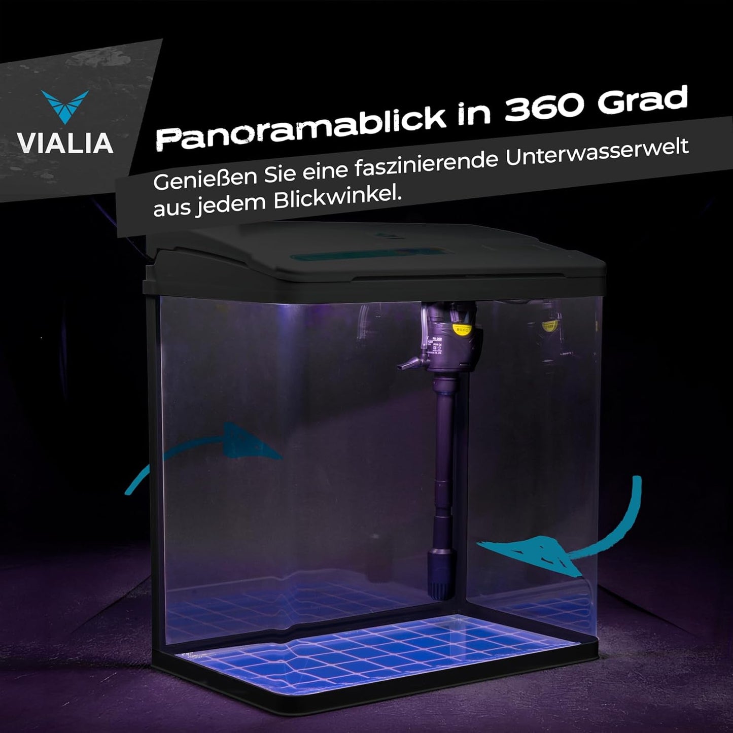 Aquarium Komplettset 30 Liter | Mit Led-Beleuchtung, Pumpe & Filter | 38X24X43 Cm Glasbecken | Gebogene Frontscheibe Für Panoramablick | Nano Aquarium Für Fische & Pflanzen | Schwarz