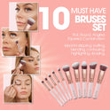 Make-Up Pinselset Kosmetik Kabuki - 10 Teiliges Premium Schminkpinsel Set (Puderpinsel Foundation Pinsel Inkl.) - Ideal Für Puder, Cremige Oder Flüssige Foundation - Super Geschenkidee