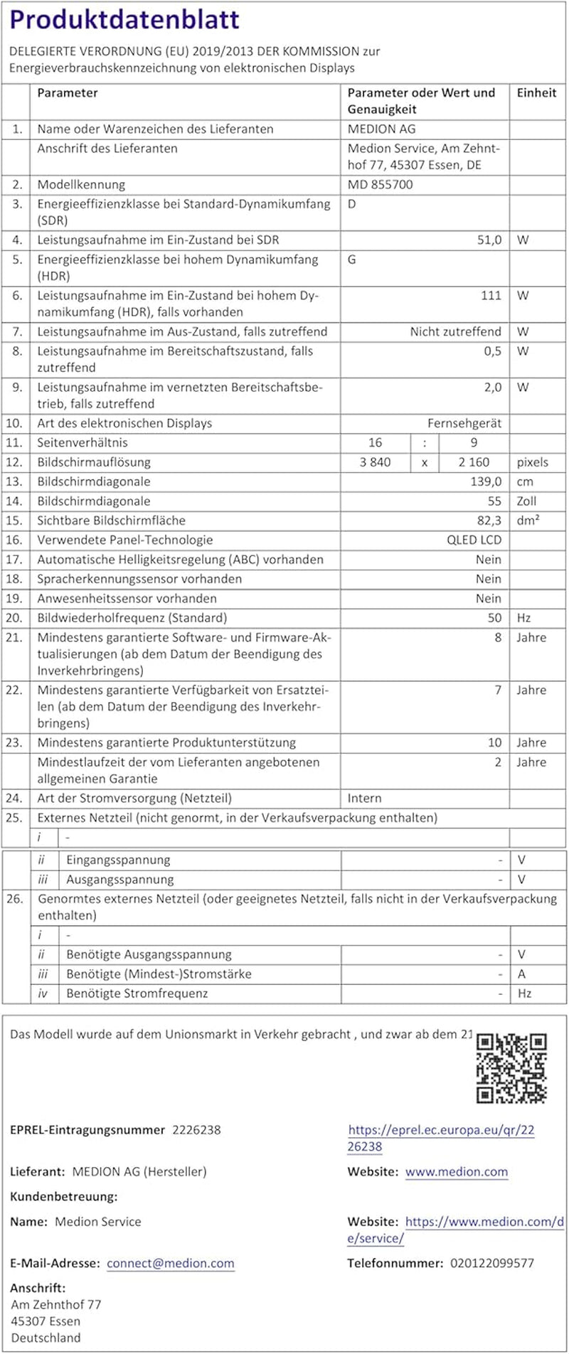 MEDION 138,8 Cm (55 Zoll) QLED Fernseher (Smart TV, 4K, Dolby Vision HDR, Prime Video, Disney+, Dolby Atmos, DTS X, Kompatibel Mit Google TV, PVR, Bluetooth, MD 855700)