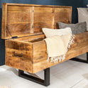 Invicta INTERIOR Industrial Truhenbank Factory LOFT 115Cm Mangoholz Natur Sitzbank Mit Stauraum Holzbank Truhe