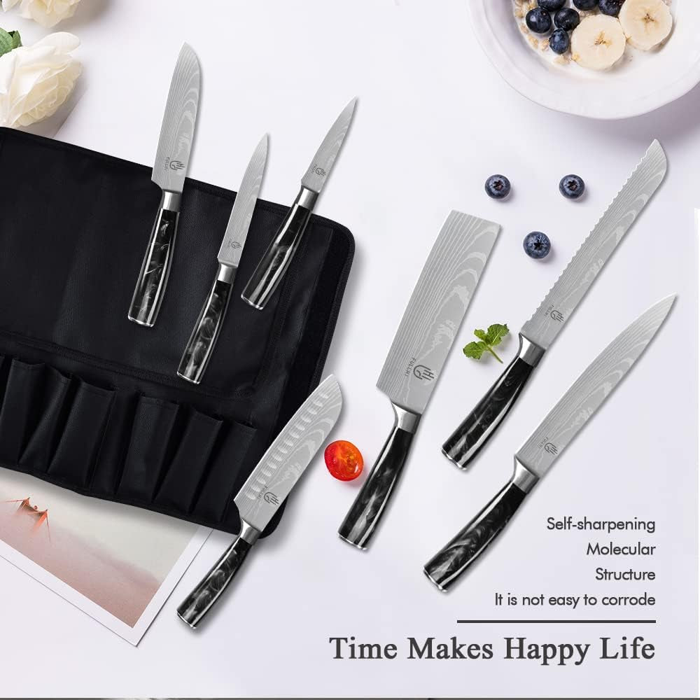 FULLHI Messer Set, 14Pcs Japanisches Messer Set, Mehrfarbige Deutsche Edelstahl Küchenmesser Set