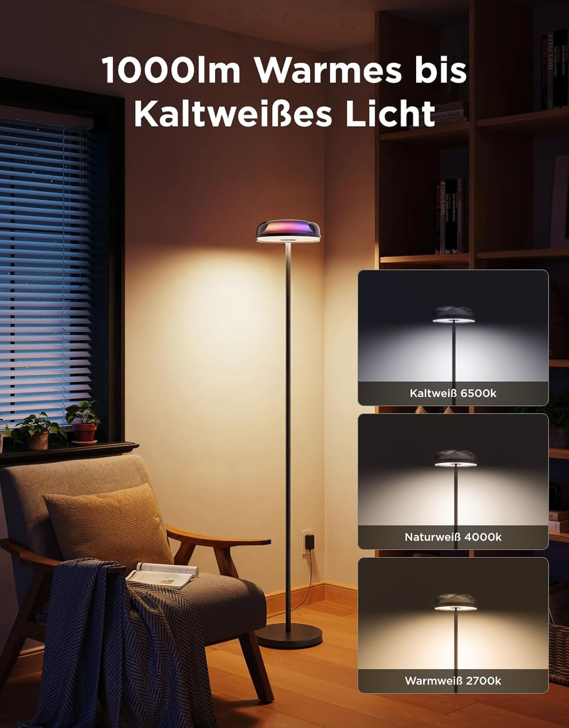 Govee Stehlampe Wohnzimmer Deckenfluter Wellenbeleuchtung RGBICWW, Dreizonenbeleuchtung Stehlampe, 80+ Szenenmodi, 2700-6500K, 1000LM, Kompatibel Mit Matter Und Alexa, Für Wohnzimmer, Schlafzimmer