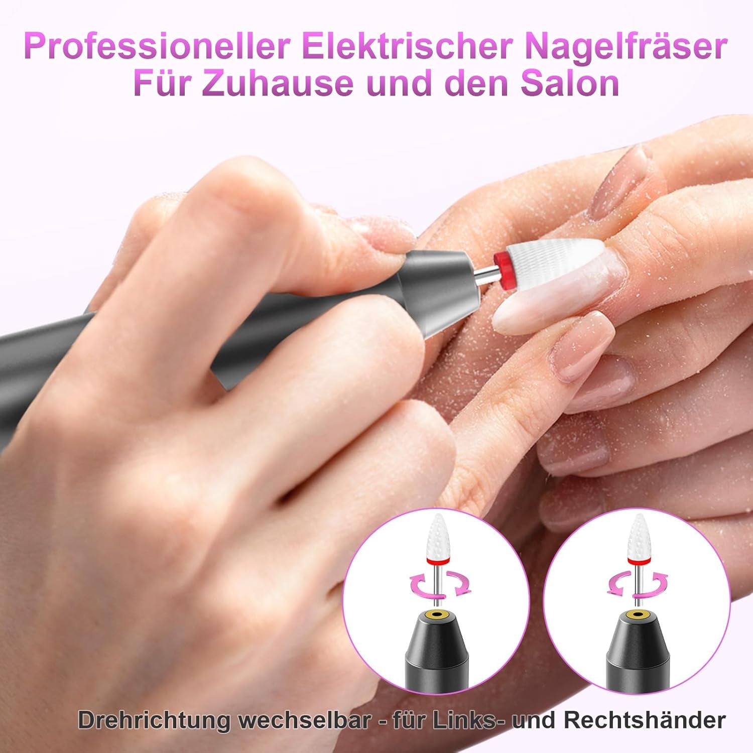 Nagelfräser Kabellose Elektrische Nagelfeile - 35000 U/Min Nagelfräser Für Gelnägel, 12 in 1 Professionell Fräser Für Nägel & Acrylnägel, Maniküre Pediküre Set Mit 5 Geschwindigkeiten