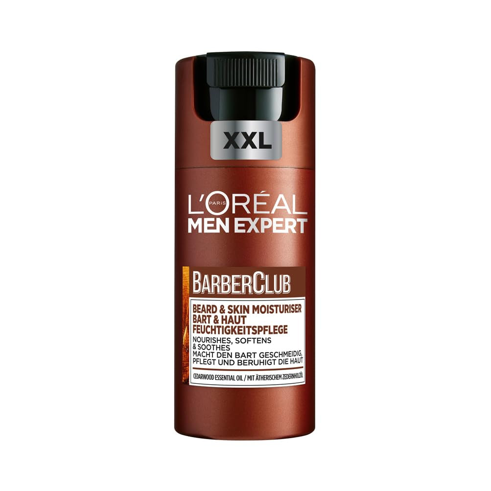 L'Oréal Men Expert Bart & Haut XXL Feuchtigkeitspflege Für Männer, Gesichtscreme Für Den 3-Tage-Bart, Bartpflege Für Herren Mit Zedernholzöl, Barber Club, [Amazon Exclusive], 1 X 100 Ml