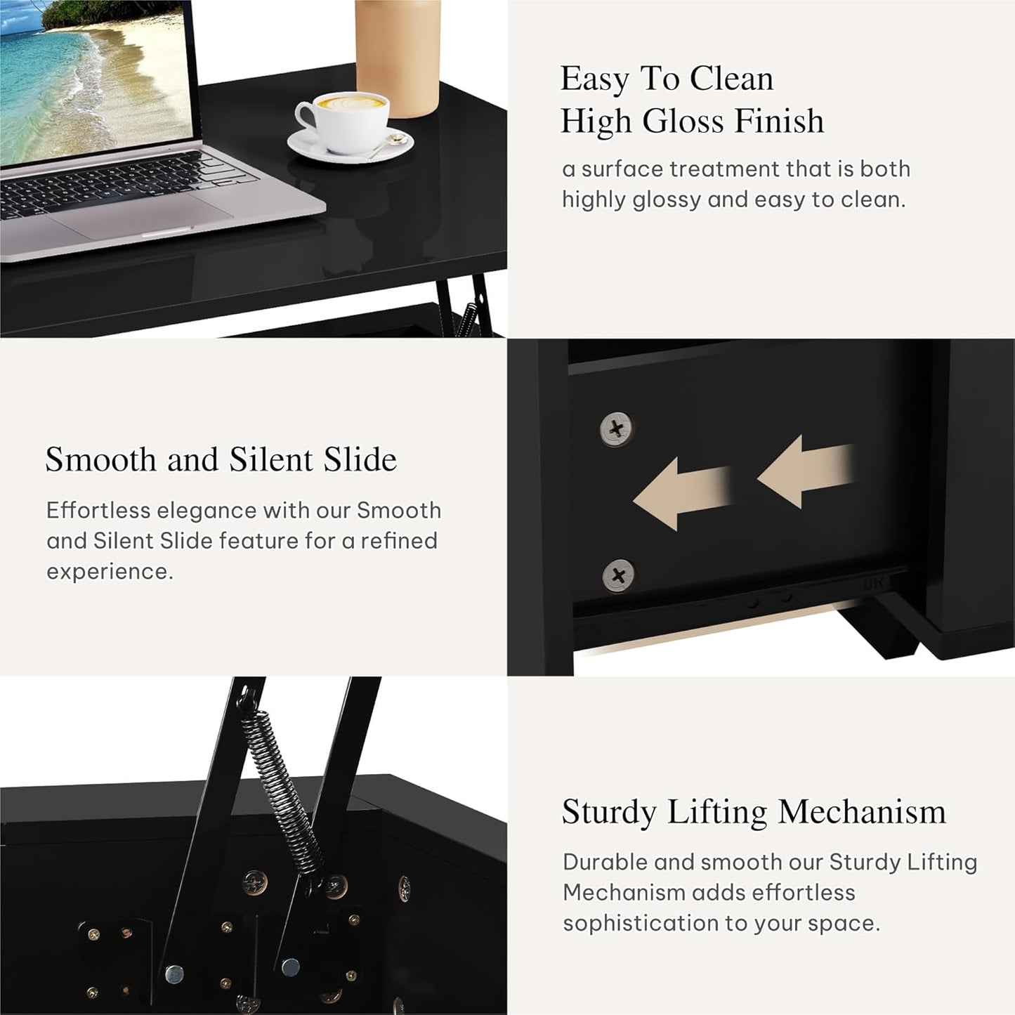 YITAHOME Couchtisch Höhenverstellbar, Wohnzimmertisch Hochglanz Mit Hebeplatte,Couch Tisch Wohnzimmer Mit 16-Farbiger LED Modern and 2 Schubladen