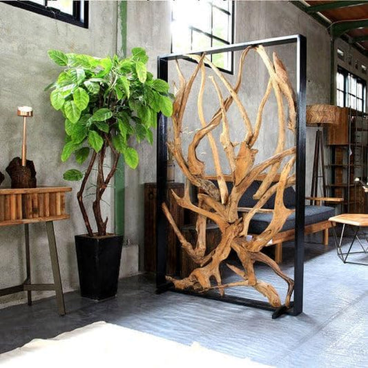 Bressmer Maze Raumteiler 120X180 Cm – Handgefertigter Designer Sichtschutz Aus Teak Wurzelholz, Massive Trennwand in Naturholz, Dekorativer Paravent Für Wohnzimmer, Büro Oder Praxis, Inkl. Metallfüße