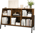 YOSHOOT Bücherregal, Offenes Bücherregal Aus Holz Mit Metallbeinen, Würfelförmiges Lagerregal Mit 2 Ebenen, Vitrine Mit 6 Offenen Fächern Für Wohnzimmer, Büro, 117X36.5X78.5 Cm (Rustikales Braun)