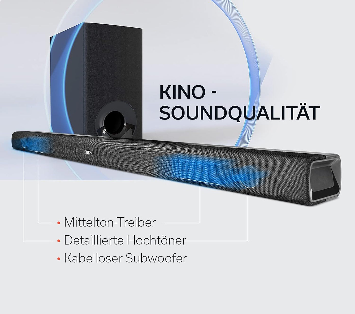 Denon DHT-S316 2.1 Flache TV Soundbar Mit Kabellosem Subwoofer, Bluetooth, HDMI ARC, Dolby Digital, DTS, Optischer Eingang