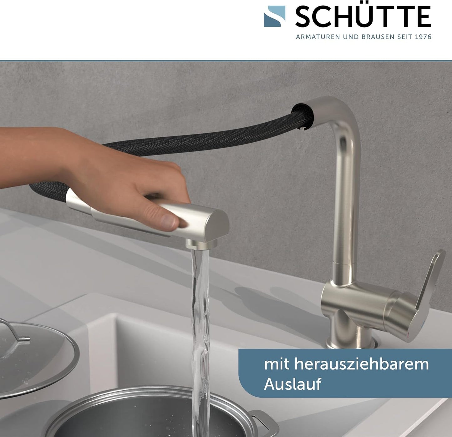 SCHÜTTE 79729 LONDON Niederdruck-Küchenarmatur in Edelstahl Mit Ausziehbarer Geschirrbrause, 360 Grad Schwenkbarer Wasserhahn Für Die Küche, Mischbatterie Mit Einhebelmischer, Spültischarmatur