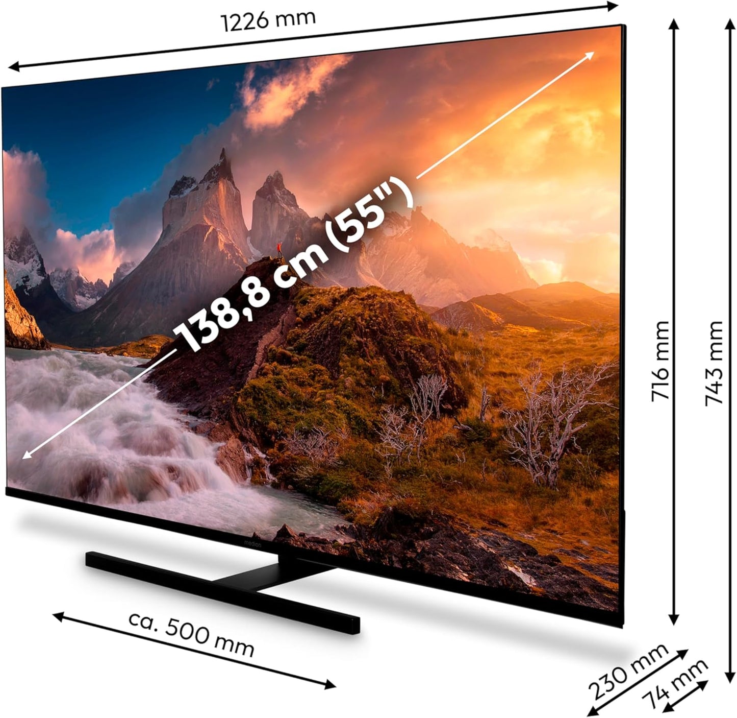 MEDION 138,8 Cm (55 Zoll) QLED Fernseher (Smart-Tv, Dolby Vision HDR, VIDAA Store, Prime Video, Disney+, DAZN, Paramount+, DTS X, Dolby Atmos, PVR, Bluetooth, MD 855600)