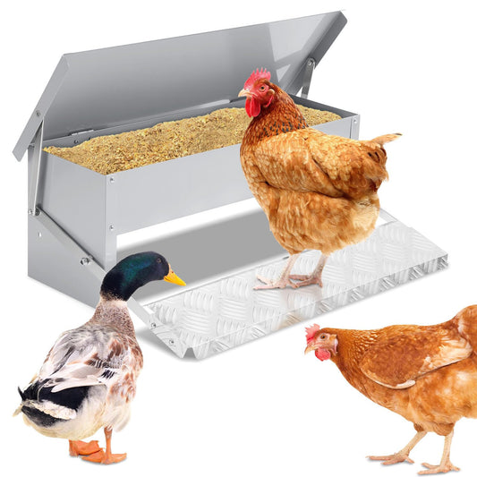 Futterautomat, Futtertrog Mit Automatisches Pedal Und Wasserfest Decke, Hühnerfutter Für Geflügel，3X Hühnerfutterautomat, 5KG Automatischer Futterautomat Mit Mäuseschutz, Verzinkt