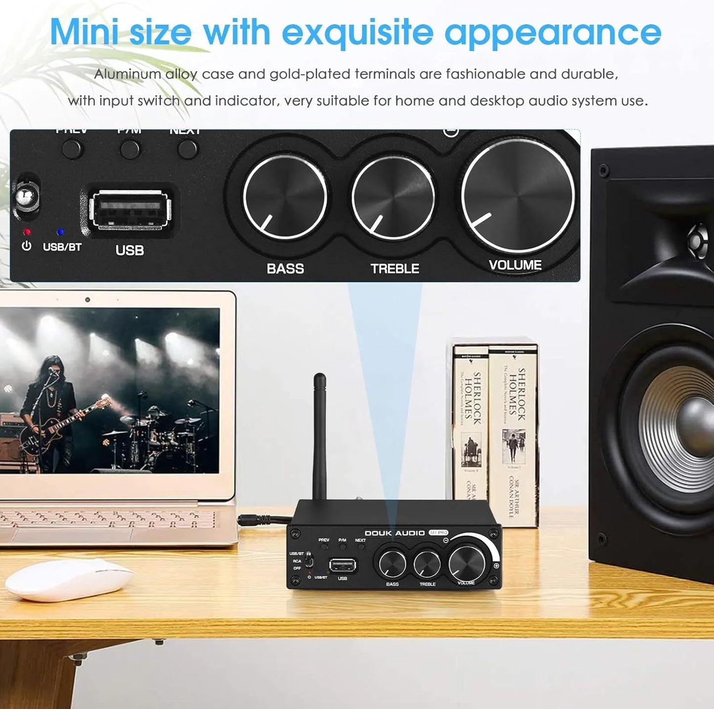 Douk Audio 320W Bluetooth 5.0 Hifi-Verstärker Empfänger 2.0-Kanal Stereo Power Amplifier Subwoofer Amp Mini Class D Integrierter Verstärker USB Music Player Für Passivlautsprecher Zu Hause (M1 PRO)