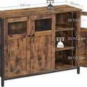 VASAGLE Sideboard, Küchenschrank, Aufbewahrungsschrank, Mit Glastüren, Für Wohnzimmer, Küche, Esszimmer, Stahlrahmen, Industriestil, Vintagebraun-Tintenschwarz LSC099B01