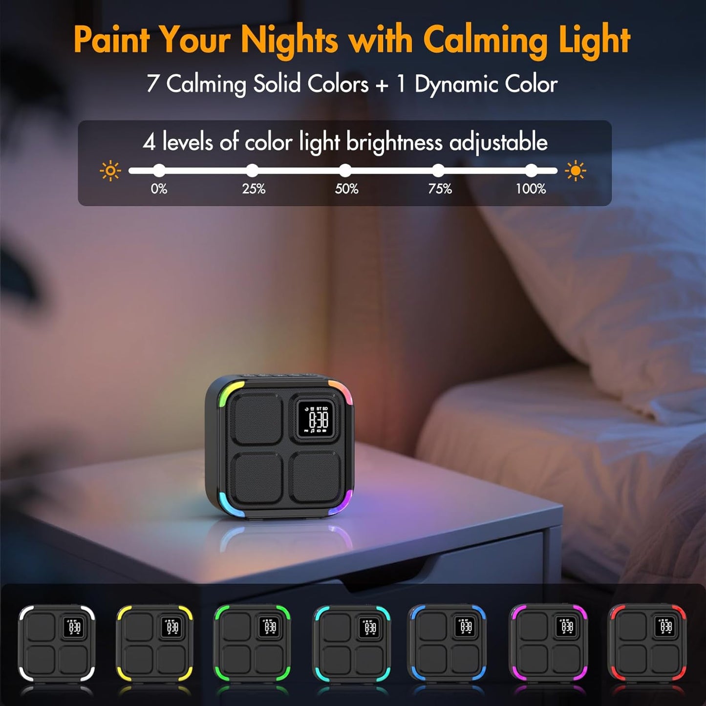 Bluetooth Lautsprecher Mit Wecker 30 Natural Sounds | 5-In-1: Nachtlicht, Tischuhr, Schlaf Timer, LED Lichtshow, Lange Akkulaufzeit, Geschenk Für Frauen Und Männer, Mädchen Und Junge