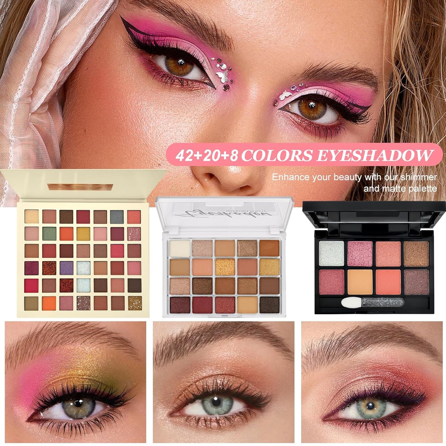 Schminkset Für Frauen, All in One Make up Set, Kosmetik Geschenkset Für Damen Mädchen Mit Lidschatten Concealer Palette, Konturierungspalette, Foundation, Mascara, Lipgloss, Eyeliner, Reisetasche
