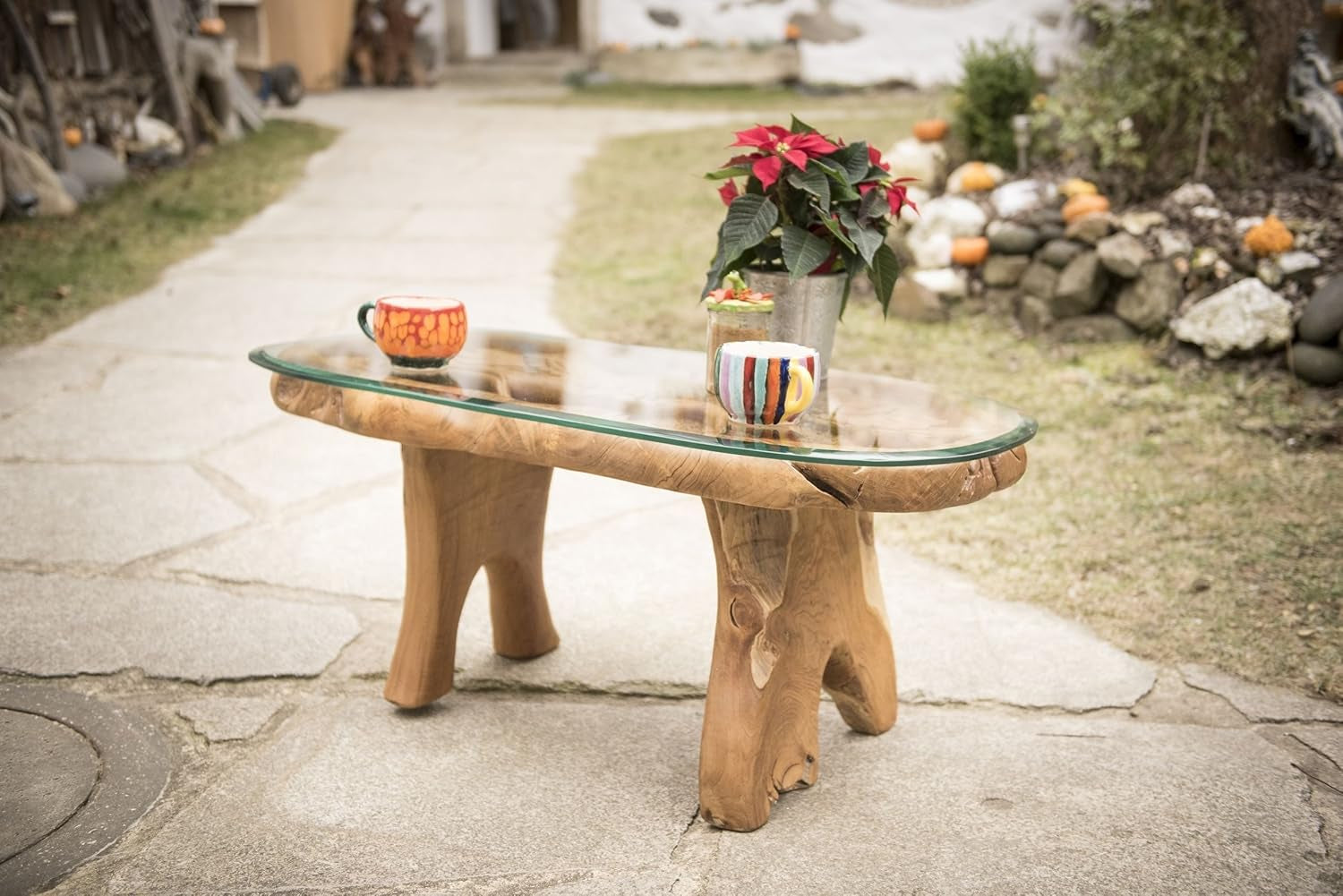 Windalf Handgearbeiteter Design Eulen Couchtisch Miana 106 Cm Großer Uhu Wohnzimmertisch Mit Glasplatte UNIKAT Wurzelholz