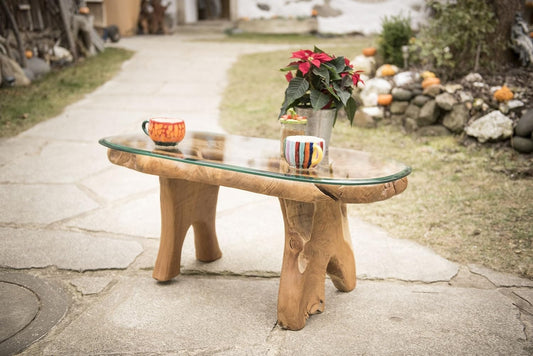 Windalf Handgearbeiteter Design Eulen Couchtisch Miana 106 Cm Großer Uhu Wohnzimmertisch Mit Glasplatte UNIKAT Wurzelholz