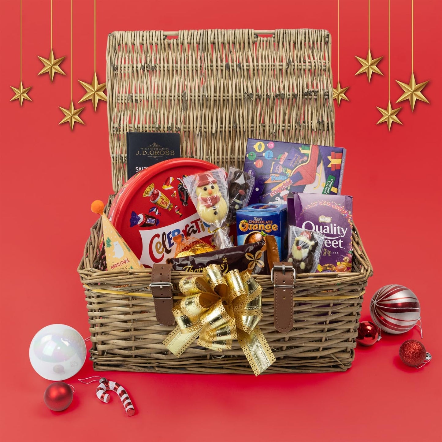 Handgefertigter Weidenkorb Mit Kunstlederriemen, Groß, Braun