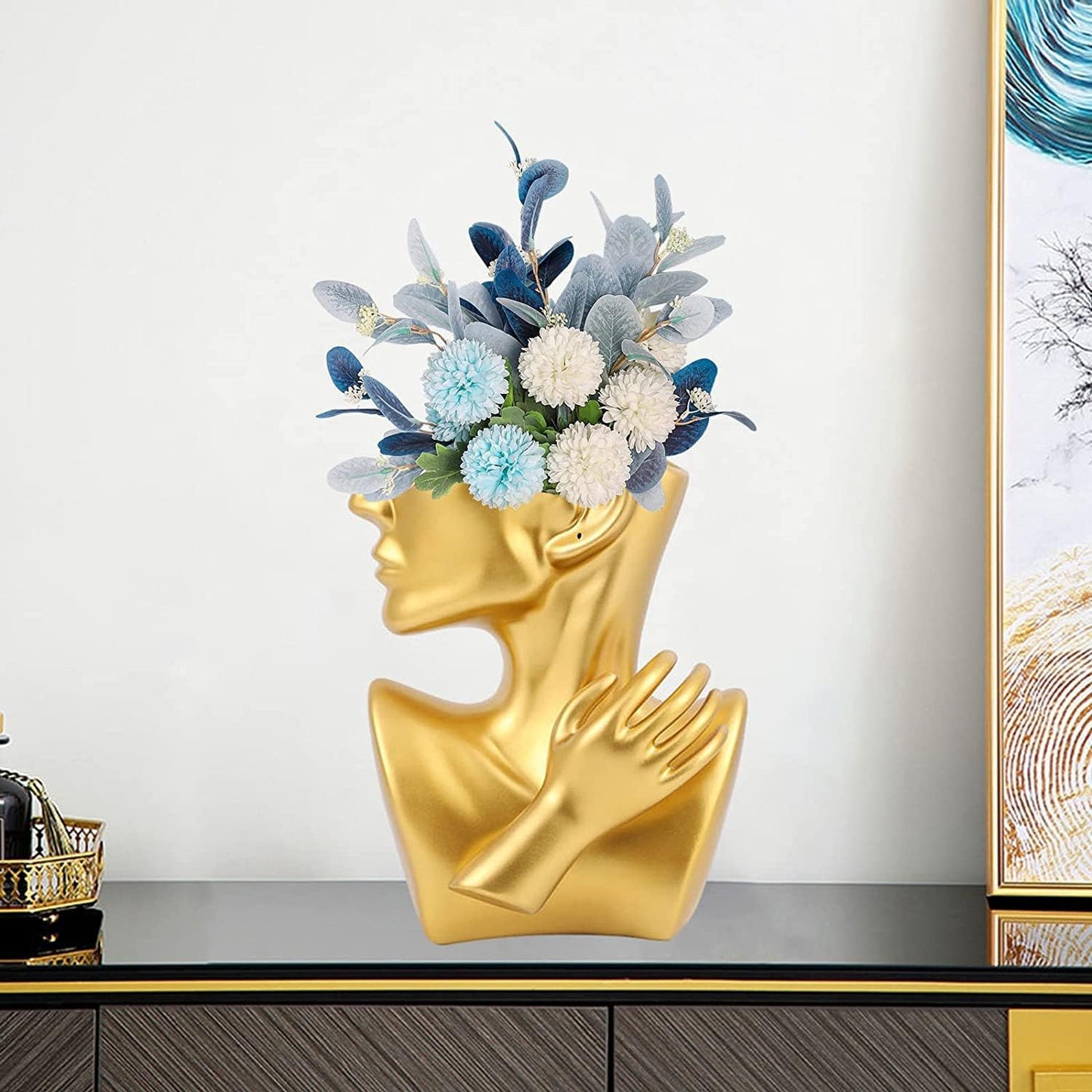 Kreativität Gesicht Vasen Deko,  Moderne Vase Gesicht Statue Keramik Blumentopf Kopf Kunstverzierung Haus Dekoration Blumenvasen Für Pampasgras Wohnzimmer Schlafzimmer
