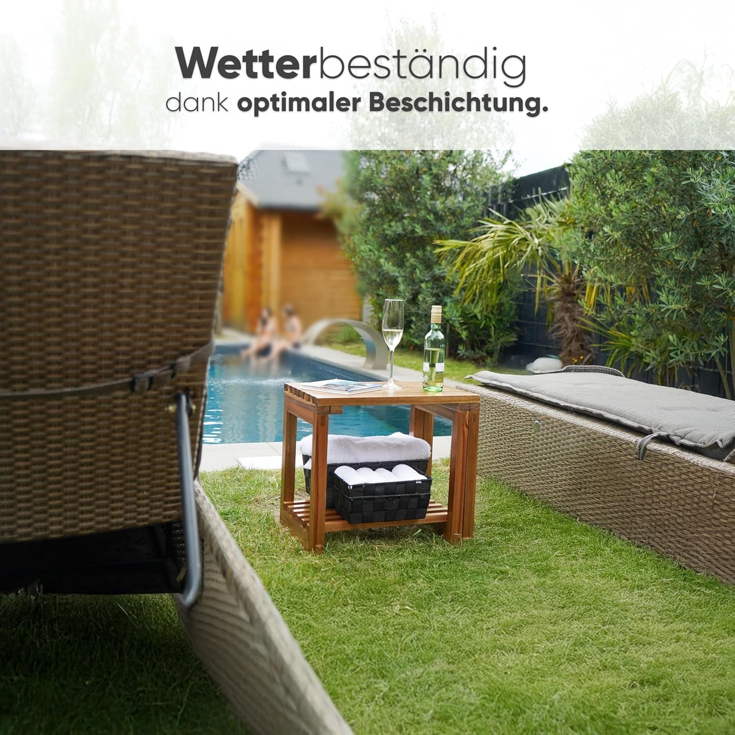 Ausziehbarer Duschhocker Aus Akazienholz - Duschbank Akazie Mit Ablage - Multifunktionale Saunabank - Hocker & Beistelltisch Aus Holz Für Badezimmer - Dusche - Balkon - Garten - Outdoor - Indoor