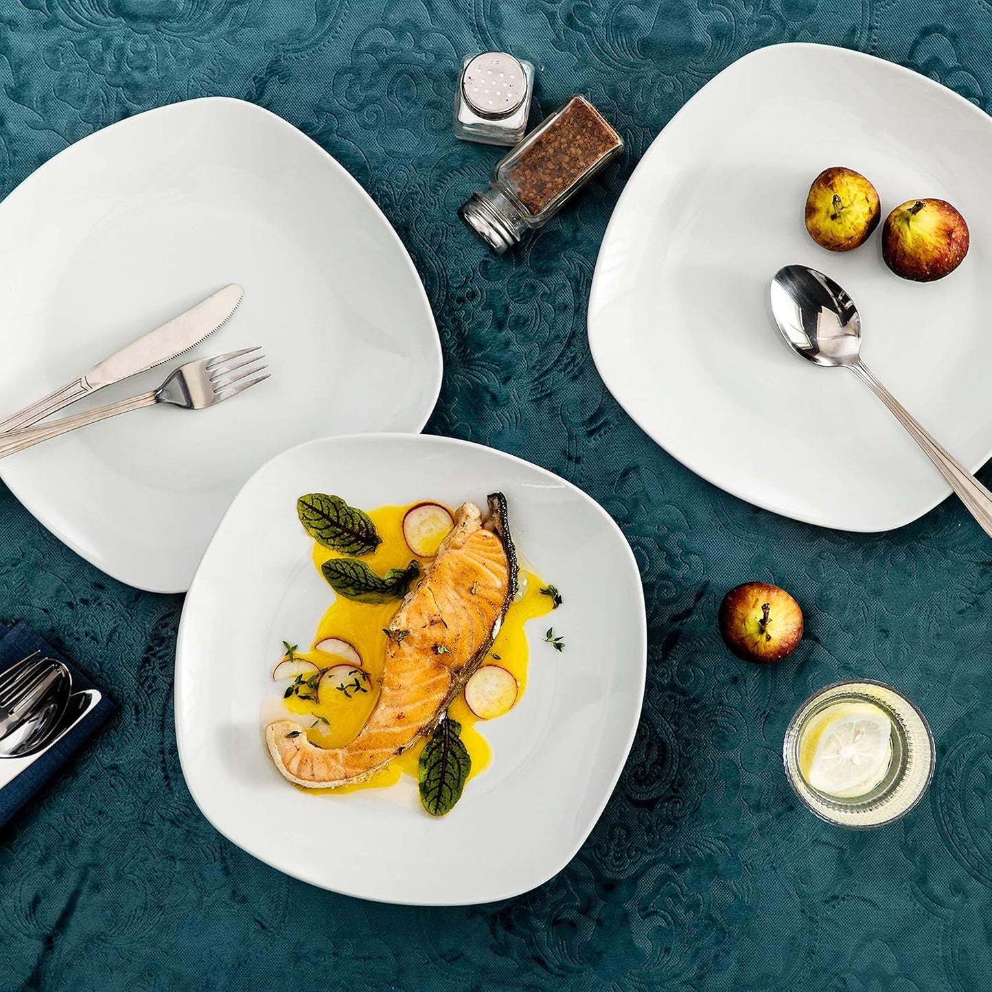 MALACASA, Serie Elisa, 6 TLG. Porzellan Tellerset Speiseteller Flache Teller Essteller Set Flachteller 24,8Cm Für 6 Personen