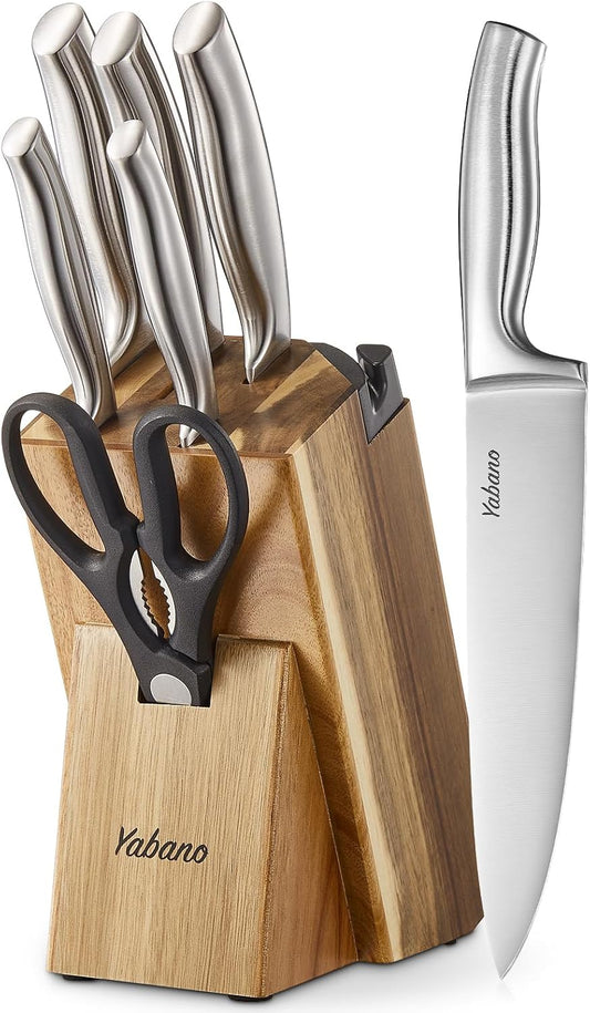 Messerblock Set, 7-Teiliges Küchenmesserset Aus Edelstahl Mit Integriertem Schärfer, Profi Küchenmesser Set Mit Schere Und Block, Scharfe Messer Für Zuhause
