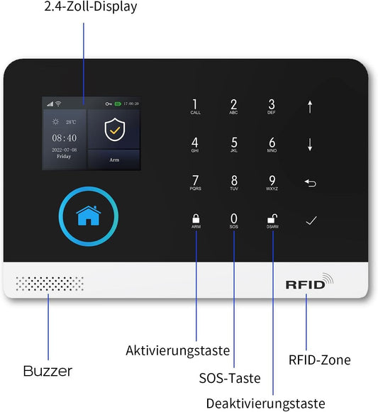 XNY 4G Alarmanlage Haus, WLAN Drahtloses Alarmanlage Wohnung Mit App-Benachrichtigung, 24 Stück(5 Bewegungsmelder, 10 Fenster Tür Sensoren, Fernbedienungen, Alarmsirene), Funktioniert Mit Alexa