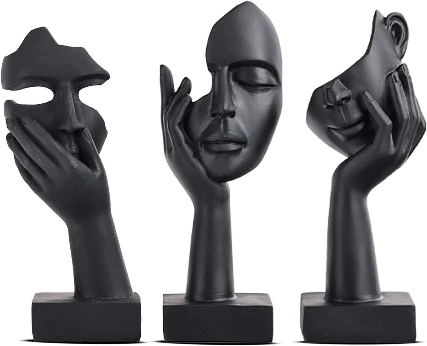 Schwarze Heimdekoration Akzentkunst Frau Gesicht Statue Sammlerstück Statue Für Modernes Zuhause Wohnzimmer Bücherregal Schwarz Schreibtisch Dekor 3-Teiliges Set