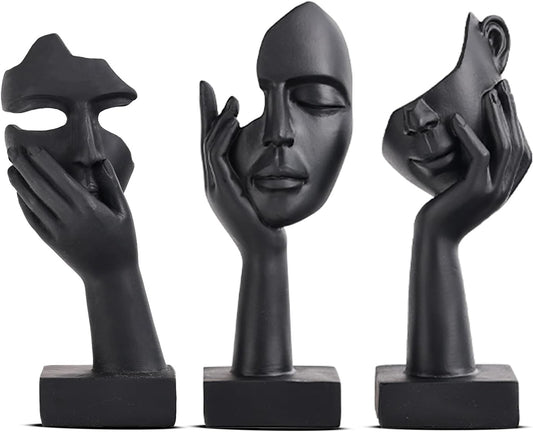 Schwarze Heimdekoration Akzentkunst Frau Gesicht Statue Sammlerstück Statue Für Modernes Zuhause Wohnzimmer Bücherregal Schwarz Schreibtisch Dekor 3-Teiliges Set