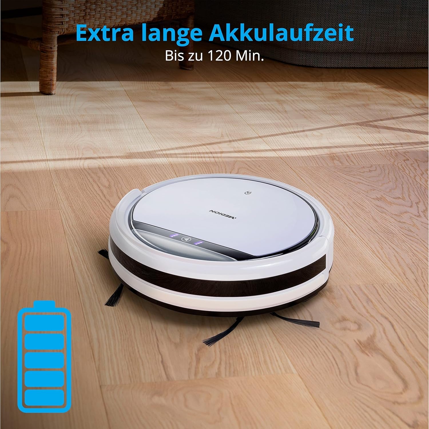 MEDION Saugroboter Mit Wischfunktion E32 SW (2In1 Roboterstaubsauger Für Böden Fliesen, Tierhaare Allergiker Optimiert, Fernbedienung, Ladestation)