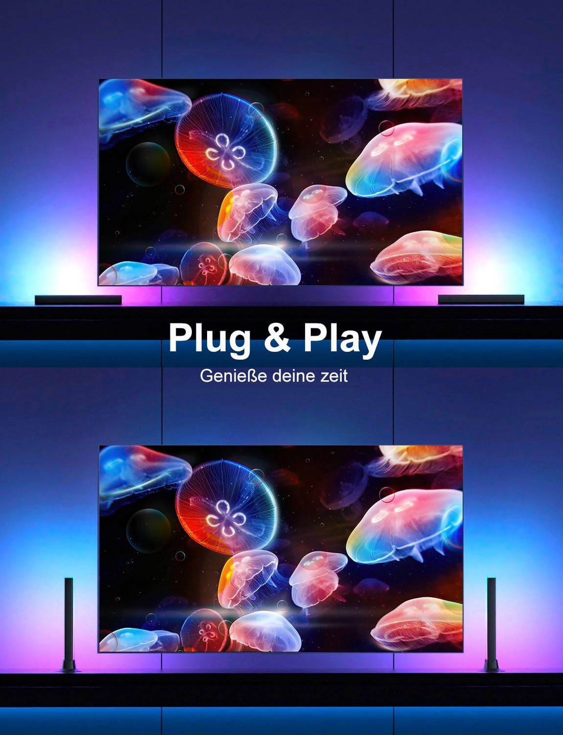 RGB Lightbar Funktioniert Mit Alexa, Gaming Lampe, Fernseher Beleuchtung per App Und Fernbedienung, Musik Sync, Timer, Ambiente Lampe Für Schreibtisch Monitor Zimmer Feiertage