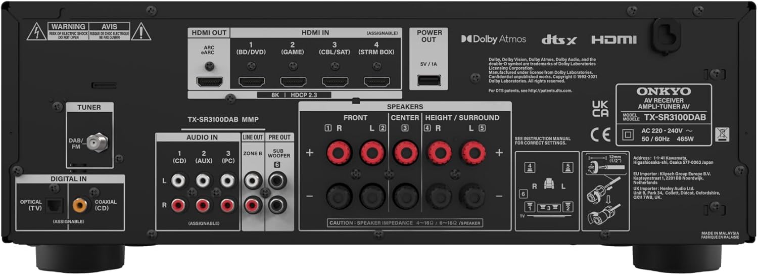 TX-SR3100 AV Receiver 5.2 - HDMI, Bluetooth, Auto Calibration.