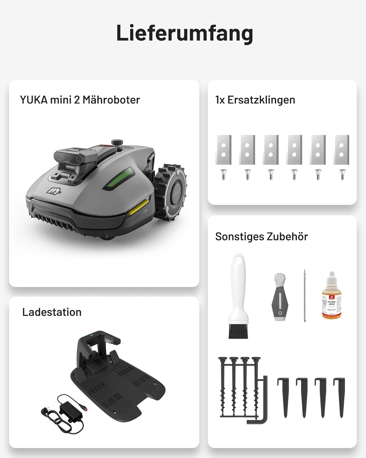 MAMMOTION YUKA Mini 2 500 Mähroboter Ohne Begrenzungskabel, Empf. 500 M², Ai-Gestützte Drei-Kamera-Bildverarbeitung Rasenmäher Roboter, Auto-Mehrzonen-Kartierung, Dropmow, 4.5Ah-Akku