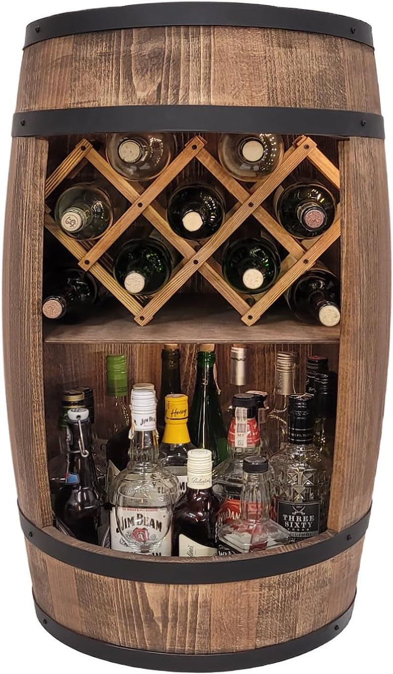 Weeco Fassbar Mit LED Beleuchtung Und Weinhalter. Weinregal - Holzfass Hausbar 80Cm. Rustikaler Deko Barschrank Weinständer – Fass. Fassbier, Wein Flaschenständer - Bar Whisky Geschenk (Dunkelbraun)