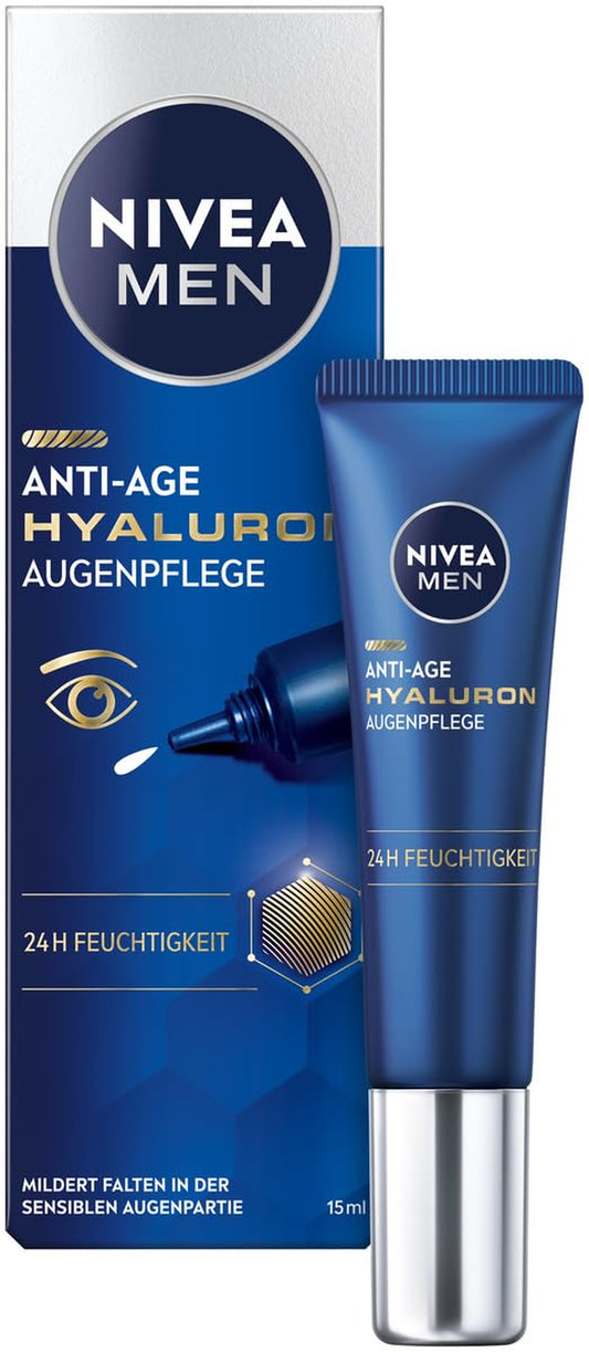 NIVEA MEN Anti-Age Hyaluron Augenpflege, Straffende Augencreme Gegen Falten Und Augenringe, Feuchtigkeitsspendende Augenpflege Mit Hyaluron (15 Ml)