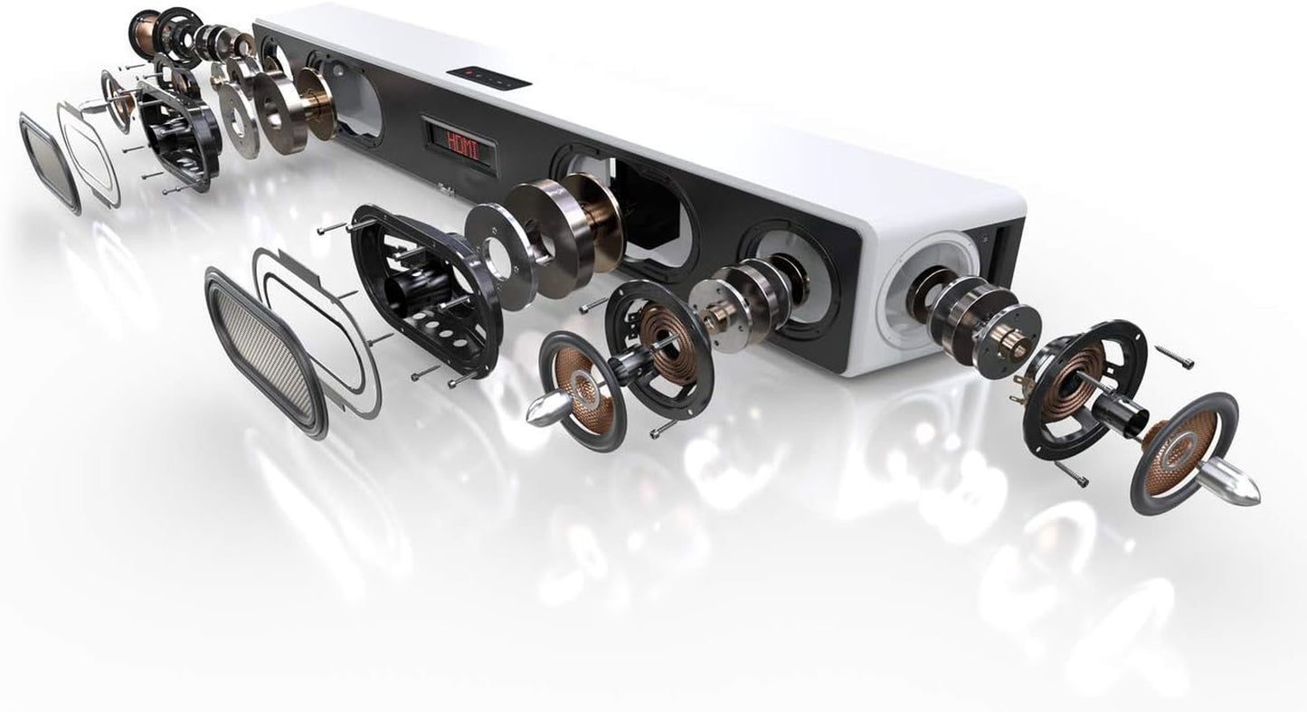 Teufel CINEBAR Ultima - Leistungsstarke Soundbar 380 Watt, Eingebauter Xxl-Subwoofer, Dynamore Ultra, Dolby Audio, Bluetooth Aptx, Bassrefex, HDMI 3D ARC CEC‌ - Weiß