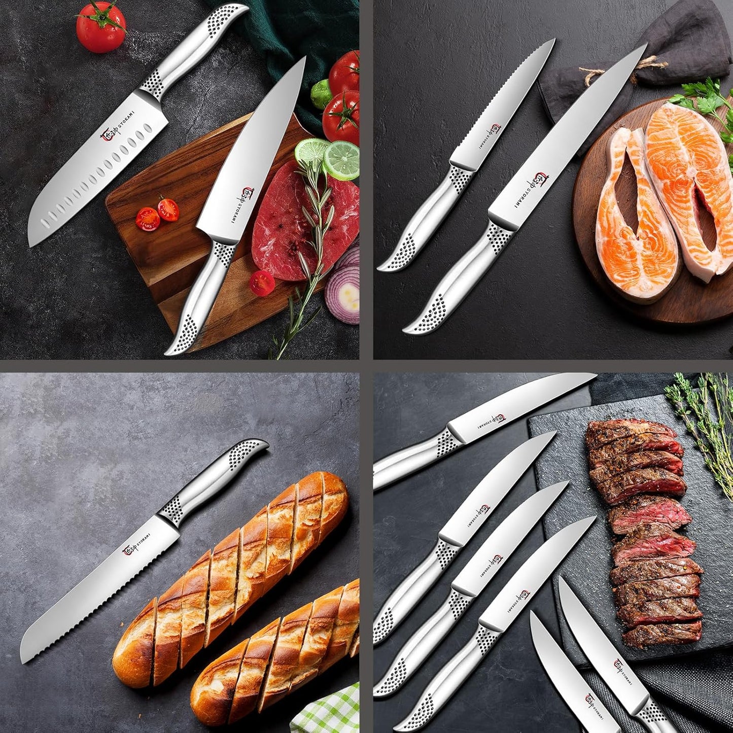 Japanisches Küchenmesser Set, Magnetisches Messer Set Mit Block Und Schärfer, Edelstahl-Messerset Als Geschenk Für Paare, Hochzeiten, Frauen Oder Mütter, Inklusive Geschenkbox, 14-Teilig, Black Dot