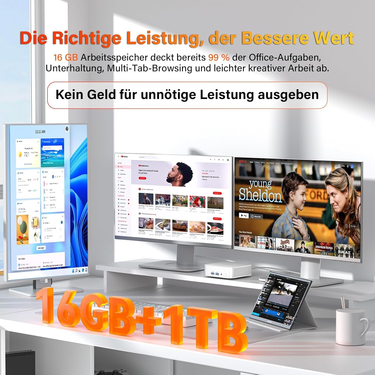 GEEKOM A6 Mini PC Mit AMD Ryzen 7 6800H, 3-Jahre-Garantie, Originales Win-11 Pro, 16GB Ddr5(Besser Als LPDDR) Erweitbar Dual-Slot RAM 1TB M.2 SSD, Mini Computer Für Spiele/Büro, USB 4, Quad Display