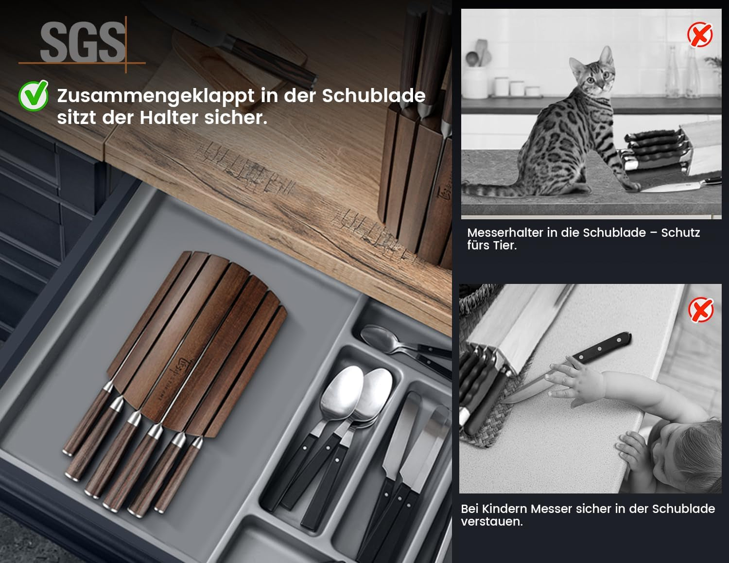 Messerset 7-Teiliges Küchenmesser-Set Im Japanischen Stil Mit Faltbarem Magnetischem Akazienholzblock, Scharfer Karbonstahl Für Die Küche Mit Rutschfestem Ergonomischem Griff