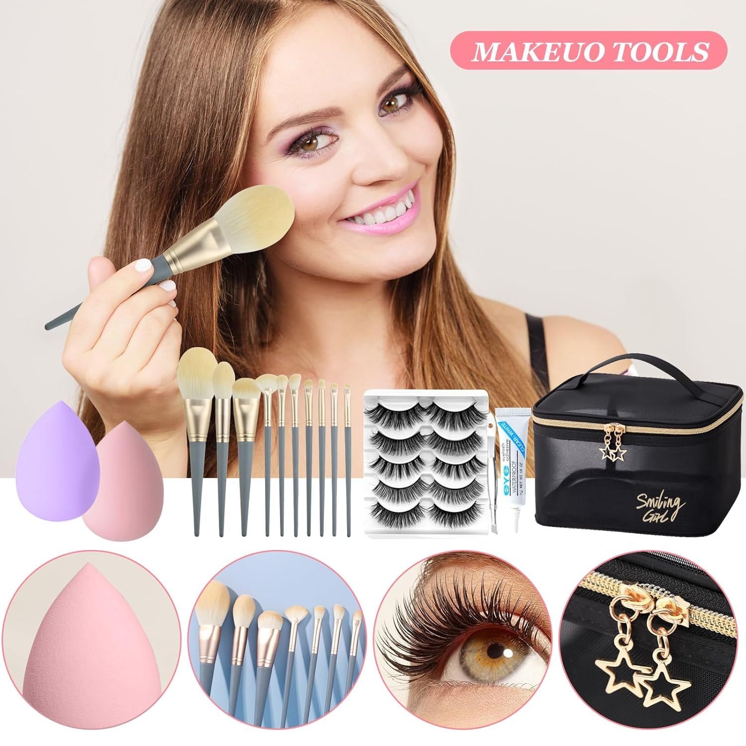 Schminkset Für Frauen, All in One Make up Set, Kosmetik Geschenkset Für Damen Mädchen Mit Lidschatten Concealer Palette, Konturierungspalette, Foundation, Mascara, Lipgloss, Eyeliner, Reisetasche