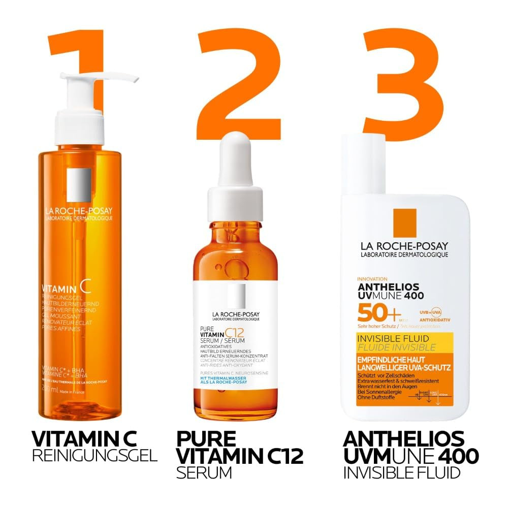La Roche Posay Pure Vitamin C Purifying Cleanser, Klärende Gesichtsreinigung Mit Vitamin C, Für Empfindliche Haut, Feuchtigkeisspendend, Ölfrei, Nicht-Komedogen, 200 Ml