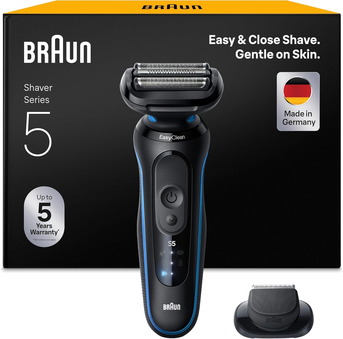 Braun Series 5 Rasierer Herren Elektrisch, Elektrorasierer, 50 Min. Akku, Rasierapparat, Präzisionstrimmer-Aufsatz, Kabelloser Nass- Und Trockenrasierer, Wasserdicht, Made in Germany, 52-B1200Si, Blau