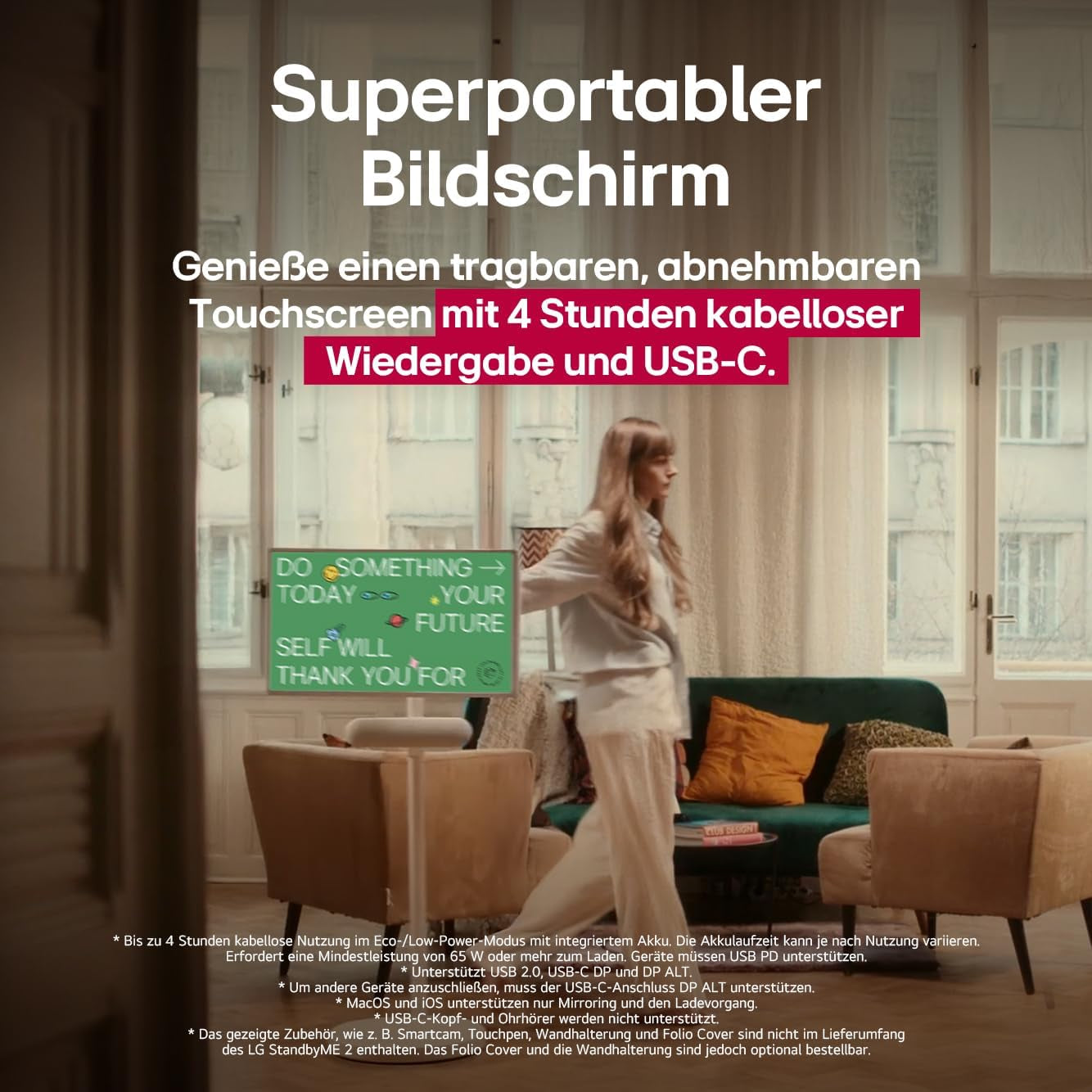 LG 27LX6TDGA TV (27 Zoll) Lifestyle TV Stanbyme 2 (QHD Touchscreen, 60Hz, Integrierter Akku, Streaming Apps) Beigefarben