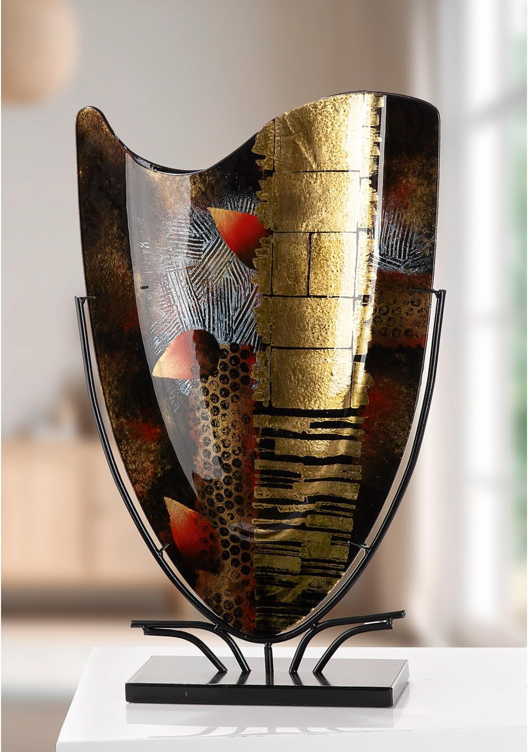 Glas Art Bodenvase Dixion - Glas - Schwarz - Höhe 57Cm X Breite 35Cm - Handbemalt Und Nicht Wasserdicht