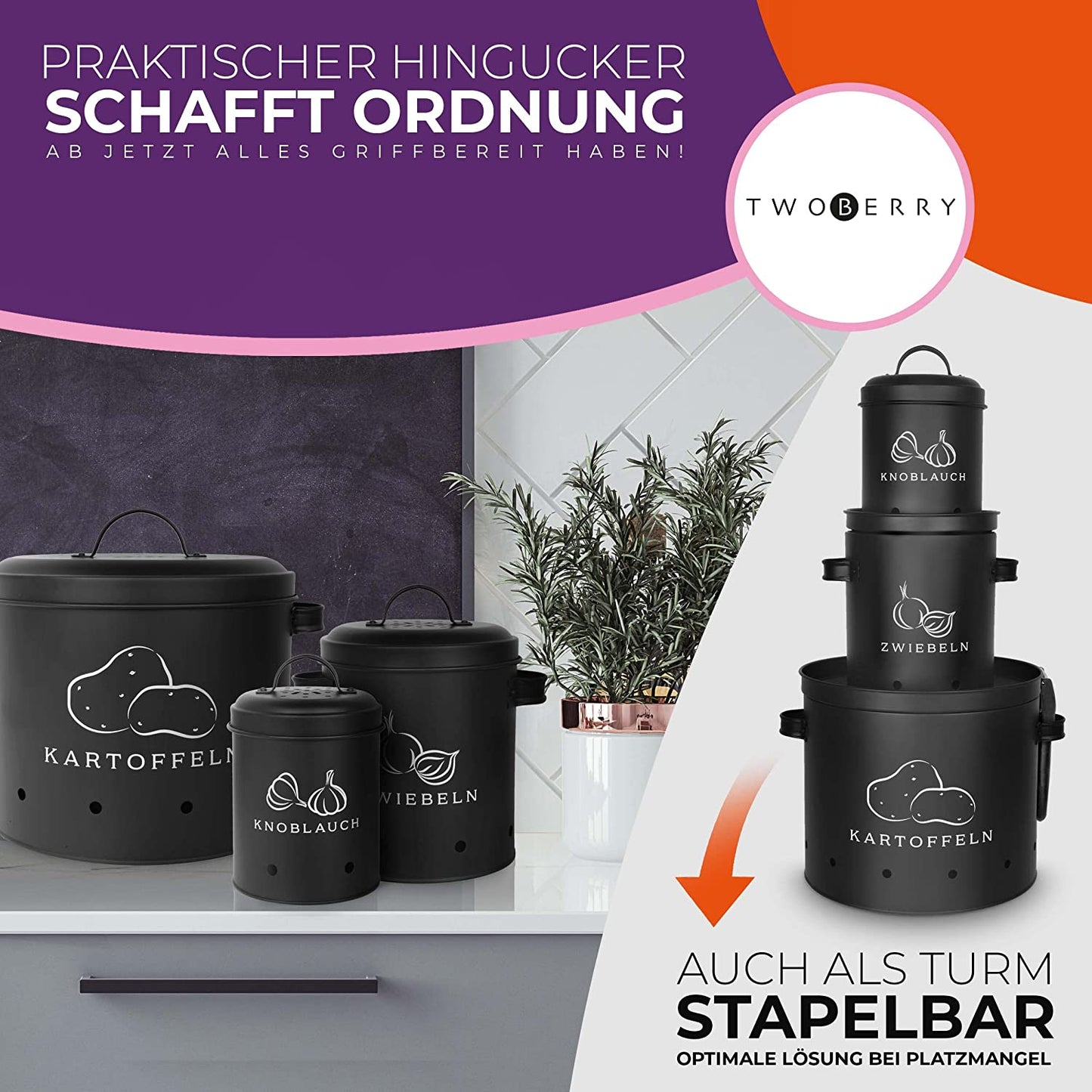 Kartoffel Aufbewahrungsbox [3Er Set] Inkl. Sparschäler- Längere Haltbarkeit Durch 360° Luftzirkulation - Zwiebel Aufbewahrung, Kartoffel Aufbewahrung & Knoblauch Aufbewahrun Küche