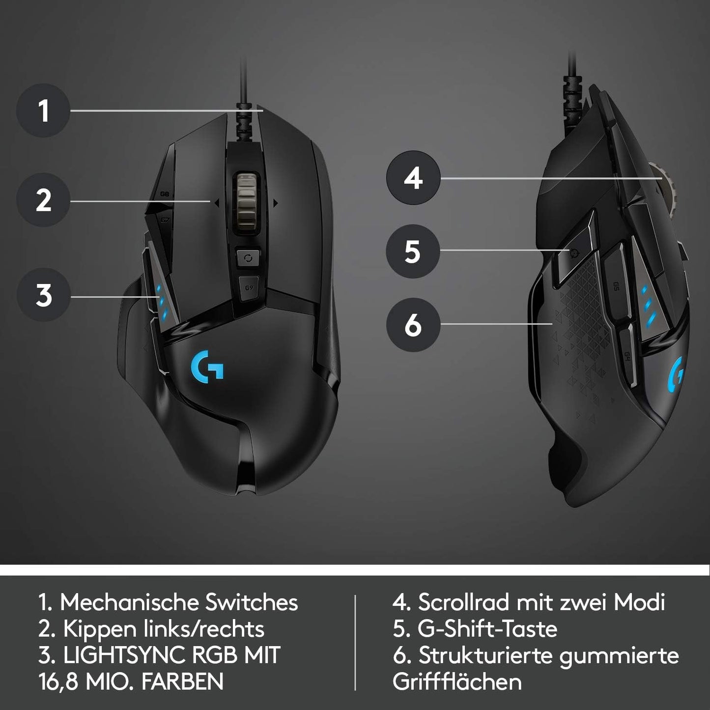 Logitech G502 HERO High-Performance Gaming-Maus Mit HERO 25K DPI Optischem Sensor, Rgb-Beleuchtung, Gewichtstuning, 11 Programmierbare Tasten, Anpassbare Spielprofile, Pc/Mac - Schwarz