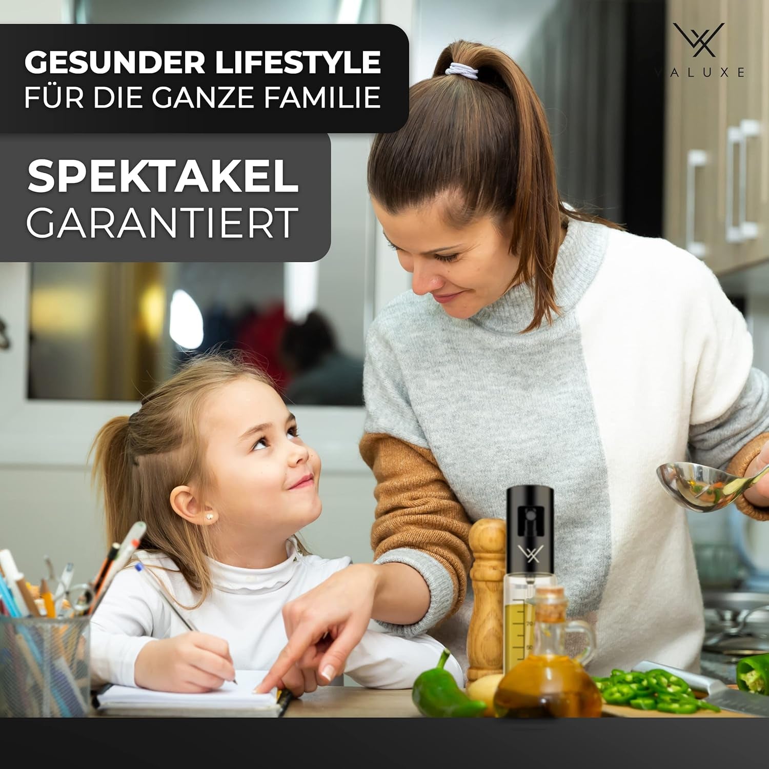 VALUXE® Ölsprüher - Das ORIGINAL - Extrem Präzise Öl-Sprühflasche Aus Edelstahl Und Glas - Multifunktionaler Premium Öl-Spray - Coole Küchen Gadgets Für Speiseöl - Oil Spray Zum Kochen
