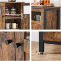 VASAGLE Sideboard, Küchenschrank, Aufbewahrungsschrank, Mit Glastüren, Für Wohnzimmer, Küche, Esszimmer, Stahlrahmen, Industriestil, Vintagebraun-Tintenschwarz LSC099B01